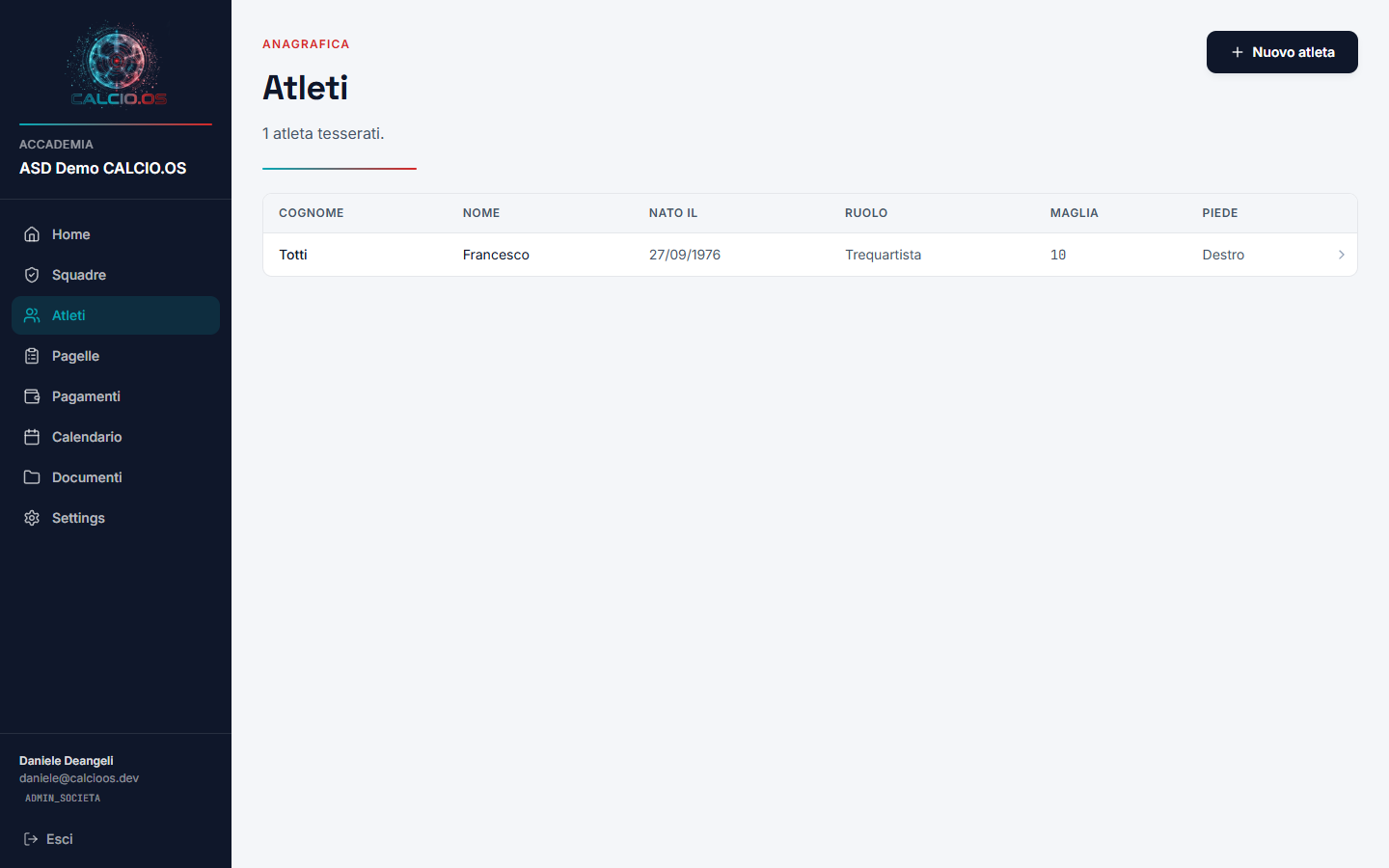 Lista atleti CALCIO.OS